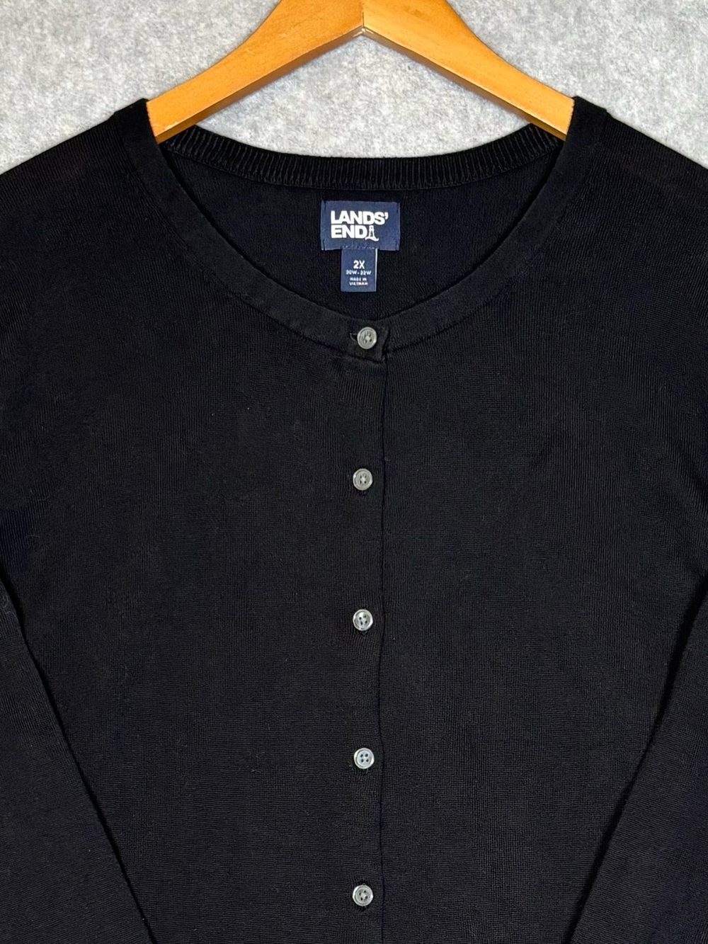 Lands' End Crewneck Button-Front Cotton Cardigan Sweater-Black-Women Size 2X
